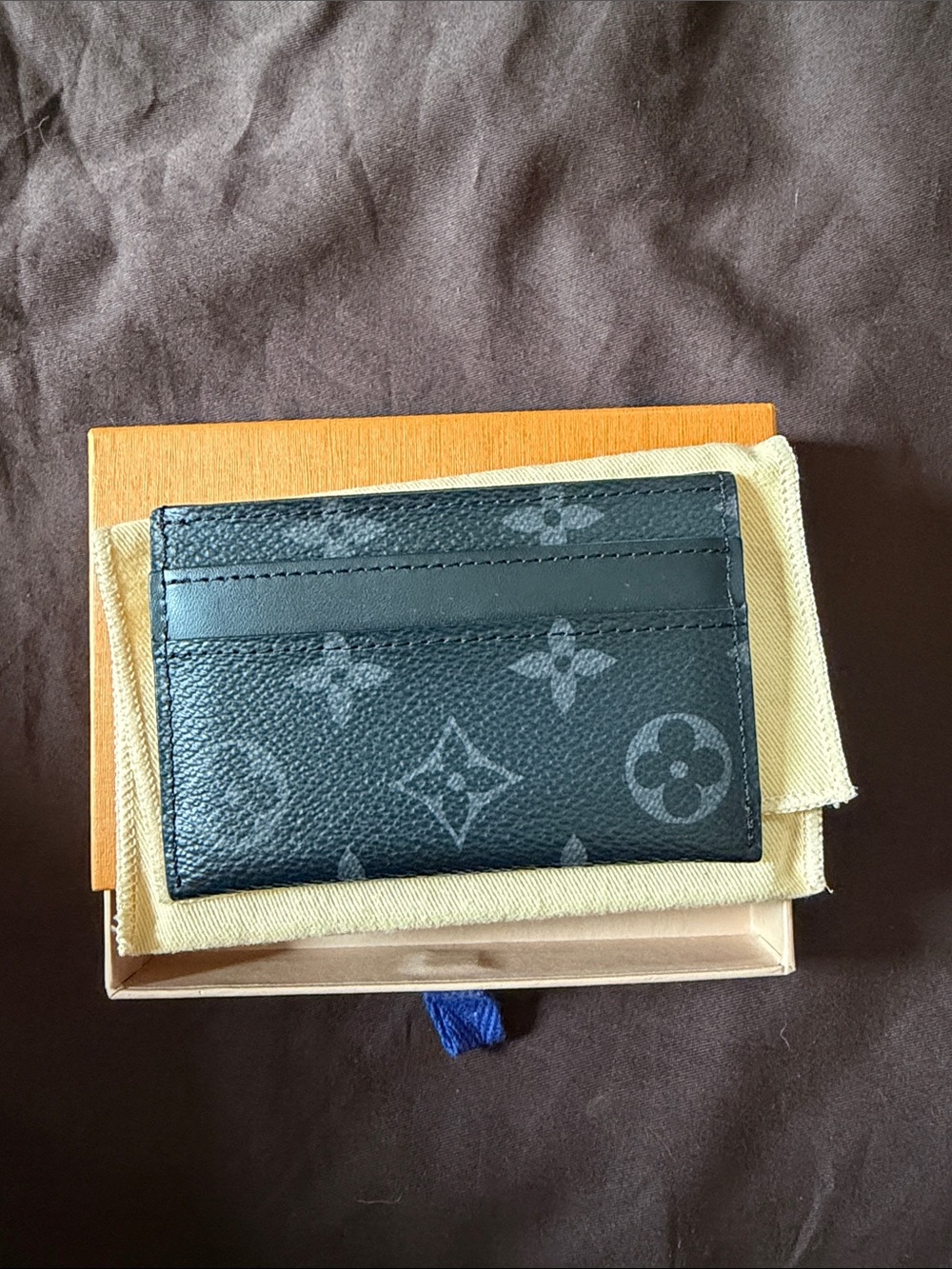 Authentic Louis Vuitton Monogram Eclipse Double Card Holder Gray Black SLG
